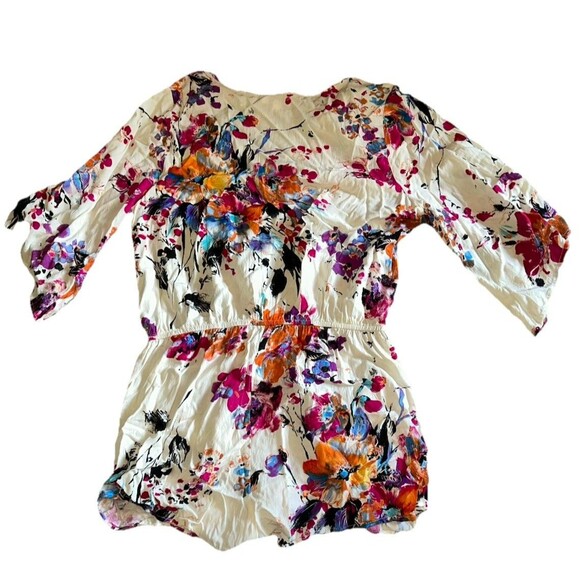 Umgee‎ M Floral Romper Casual Belle Sleeves Summer Cottagecore Feminine Garden - Picture 7 of 7